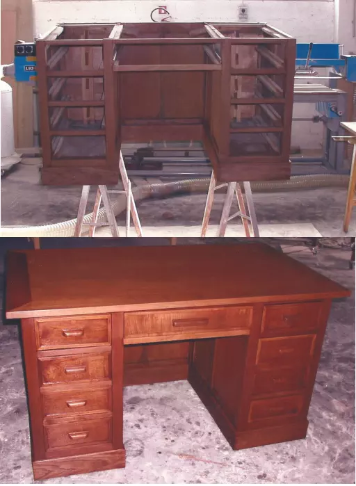 Una scrivania prima e dopo il restauro
